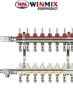 Коллекторный узел в сборе с термостатическим смесит. клапаном для системы "теплый пол" winmix на 8 выходов (балка - латунь, группа