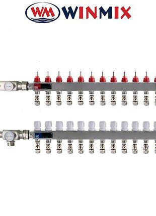 Коллекторный узел в сборе с термостатическим смесит. клапаном для системы "теплый пол" winmix на 12 выходов (нержавейка)