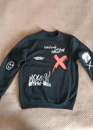 Мужской свитшот boohoo (новый) - черный с абстрактным принтом | размер l (48)