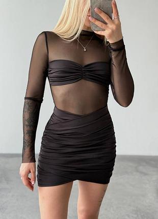 Костюм топ з сіткою та спідниця