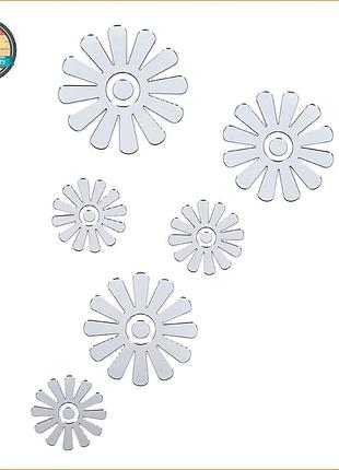 Дзеркальний декор акриловий самоклеючий квіти срібло, 6шт (d) sw-00002519