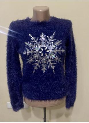 Светр травичка m&s kids із сніжинкою паєтки стрази розмір на вік 10-11 років