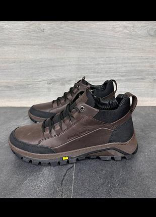 Кроссовки мужские зимние на меху натуральная кожа, кожаные мужские ботинки коричневые 360