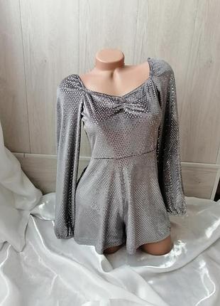 Костюм ромпер комбінезон висока посадка велюр стрейч з паєтками велюр