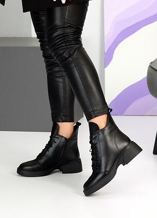 Ботинки женские зимние натуральная кожа черные, кожаные женские ботинки 26118