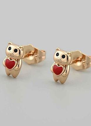 Сережки пусети мімішність 40211 10х6мм червона емаль вага 1.5г позолота 18к тм xuping