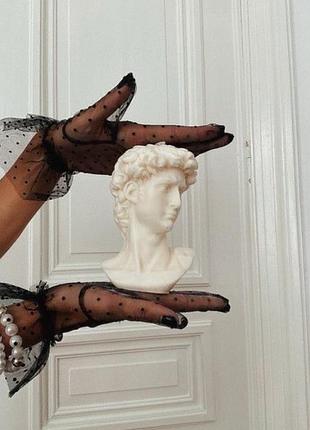 Рукавички з рюшами чорні вінтажні короткі з фатину для образу, реклами, під сукню, корпоративу