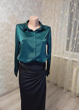 Смарагдова атласна , святкова блуза