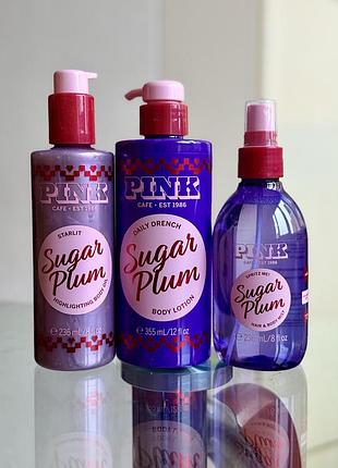 Набір спрей / міст , лосьйон та олійка - хайлайтер victoria's secret pink sugar plum spritz me!