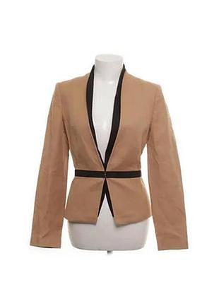 Пиджак женский mango suit бежево-карамельный с черными вставками, классический, m