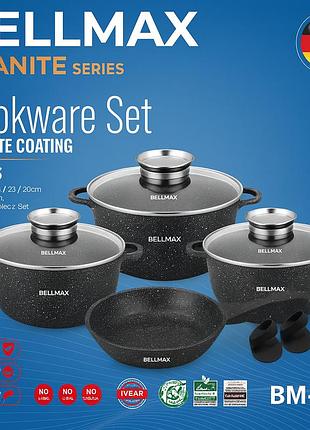 Набор кухонной посуды bellmax bm-120 черный из литого алюминия с гранитным покрытием, 9 предметов