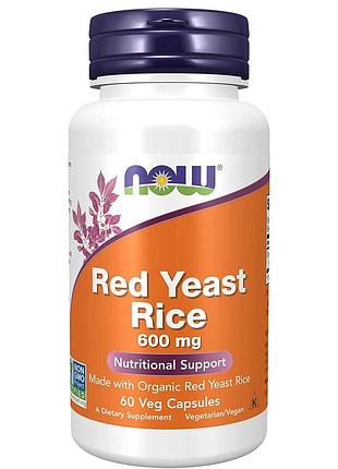 Красный дрожжевой рис, red yeast rice, now foods, 600 мг, 60 вегетарианских капсул