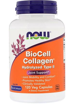 Колаген біосил тип ii, biocell collagen, now foods, гідролізований, 120 вегетаріанських капсул