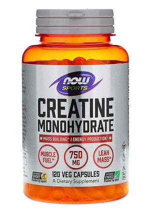 Креатин моногідрат, creatine monohydrate, now foods, sports, 750 мг, 120 вегетаріанських капсул