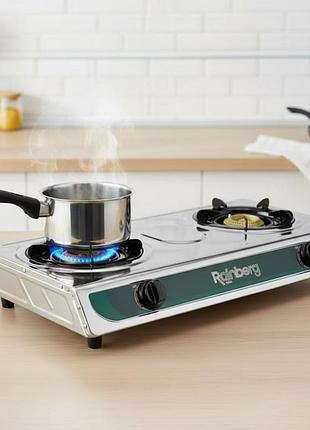 Газовая плита rainberg rb-2233 2 конфорки настольная для баллона