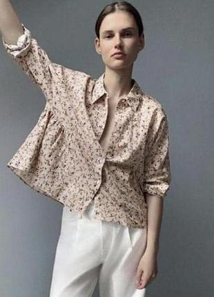 Zara квіткова сорочка топ блузка xl-xxl бежева