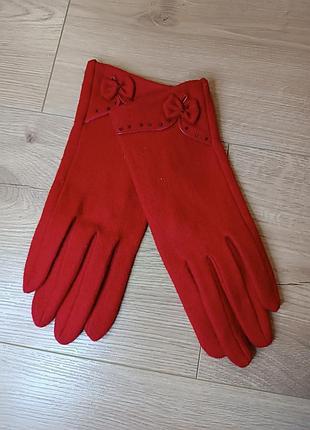 Красные шерстяные перчатки/ женские варежки