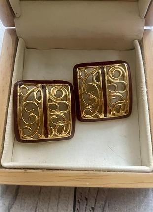 Вінтажні сережки мереживні золотисті сливові американський вінтаж