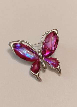 Брошь винтажная бабочка перламутр