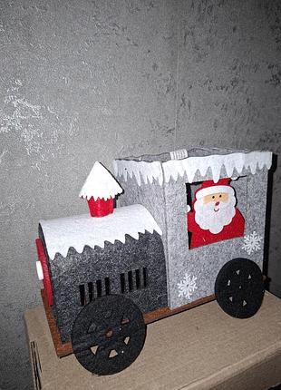 Новогодний декор поезд санты, корзина для подарков из фетра livarno нижняя