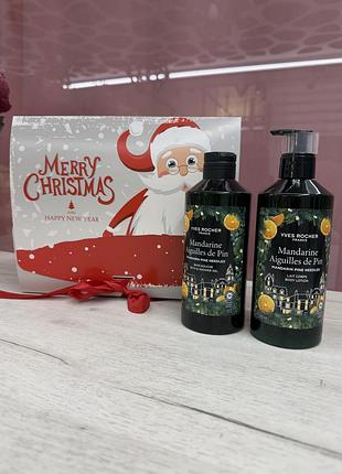 Набір yves rocher мандарин-хвоя: гель для душу, молочко для тіла 400мл