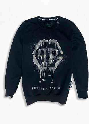 Світшот philipp plein original / кофта з камінням та лого (l)