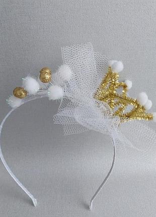 Красива легка корона принцеси з гілочкою на обручі золота ручна робота (210129)