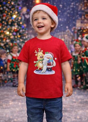Дитяча новорічна кофтинка з принтом санти та оленя — розмір 100 (2–4 роки)