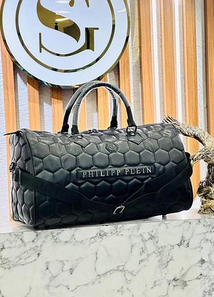 Сумка дорожная стеганая большая черная philipp plein унисекс  филипп плейн