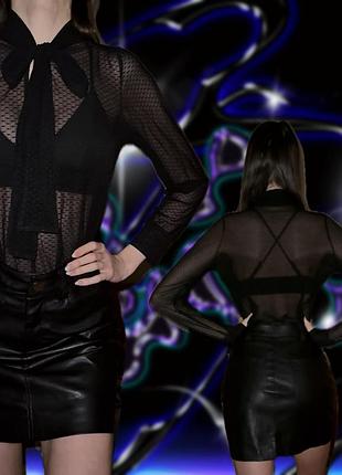 Вишукана прозора блузка з завʼязками з бантом