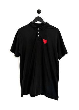 Чорне поло з вишитим серцем boohoo man