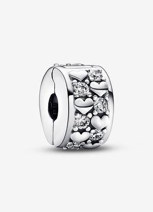 Срібна намистина пандора-кліпса пандора "сяючі серця" 792235c01