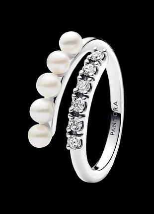 Серебряное кольцо pandora открытое с жемчужинами и паве 193145c01 56