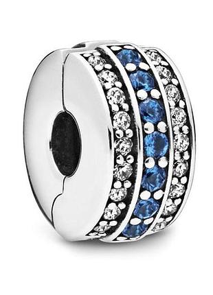 Серебряный шарм пандора-клипса пандора "синий паве" 798480c01