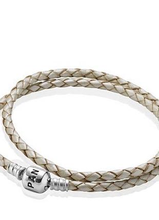 Кожаный двойной плетённый браслет пандора 590705cpl-d 21
