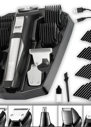Акумуляторна машинка з 5 змінними головками та 4 насадками для стриження raf r.4020