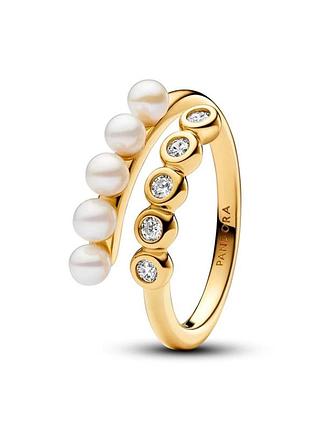 Кольцо pandora открытое с жемчужинами и паве в позолоте 163146c01 52