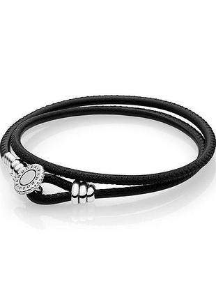 Шкіряний подвійний браслет пандора зі срібною застібкою 597194cbk 20