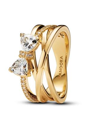 Кольцо pandora "искрящийся бант" с покрытием 14k золотом 163511c01 58