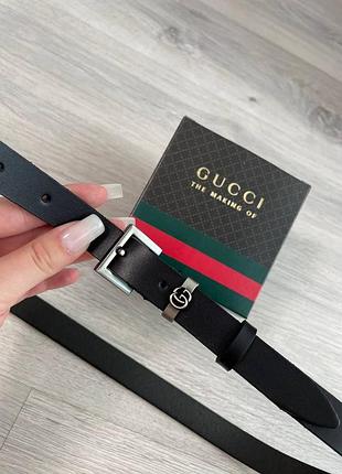 Ремінь 2см турція натуральна шкіра + коробка, жіночий шкіряний ремінь чорний сіра пояс з натуральної шкіри на талію, пояс встилю гуччі gucci