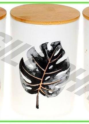 Ve набор керамических банок гавайи new version 3 шт 650 мл для хранения сыпучих продуктов белые с бамб n6w_ver