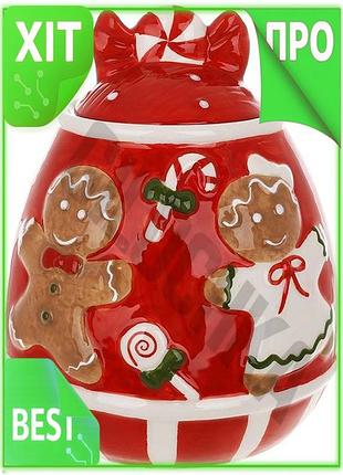 Ve керамическая банка веселые пряники new version 600мл для сладостей и сыпучих продуктов красная конт n6w_ver