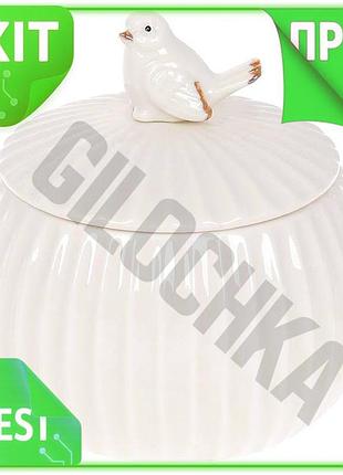 Ve порцелянова банка пташка 500мл new version біла з кришкою для зберігання сипучих продуктів та декор n6w_ver