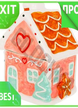 Ve керамическая банка для сладостей new version зефирно-пряничный домик 350мл розовая для хранения печ n6w_ver