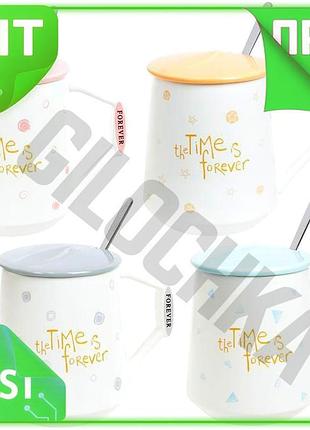 Ve кружка фарфоровая 440мл graciena new version с крышкой и ложкой для чая заварник с декором и подста n6w_ver