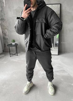 Зимняя куртка с накладными карманами мужская,теплая зимняя крутка с капюшоном,верная одежда на зиму