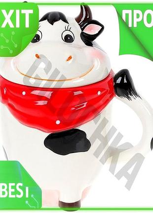 Ve керамічний кухоль корівка глорія new version 460мл з кришкою фігурний посуд для кухні та подарунка n6w_ver