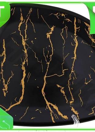 Ve блюдо фарфорова мармурова розкіш new version чорний із золотим для сервірування столу посуд для кух n6w_ver