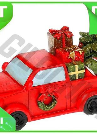 Ve декоративная статуэтка красный автомобиль new version с елью 15см полистоун новогодний сувенир для n6w_ver