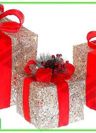 Ve набір подарункових коробок з new version led-підсвічуванням 3 шт. шампань з червоним бантом для дек n6w_ver